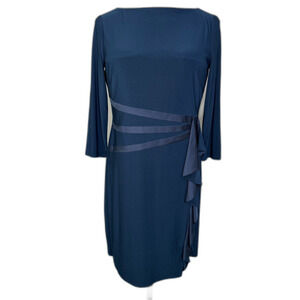 American Living Semi Formal Dress NWT, Sz 14, Blue Long Sleeves, Satin Detail